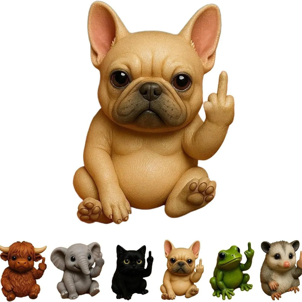 Resin animal middle finger doll ornament in cat design for desk decoration