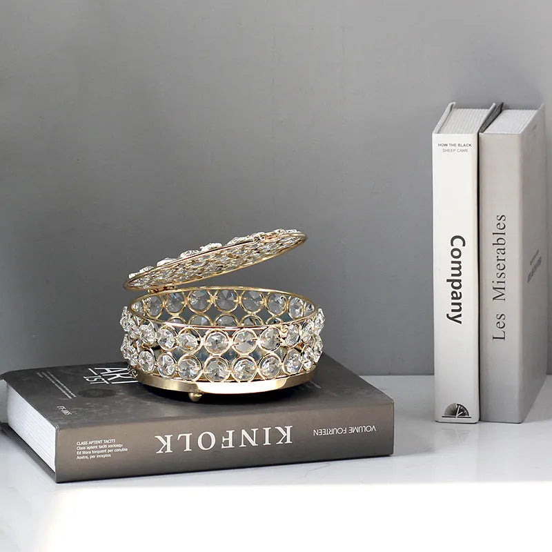 French gold European style jewelry storage box with transparent crystal glass panels