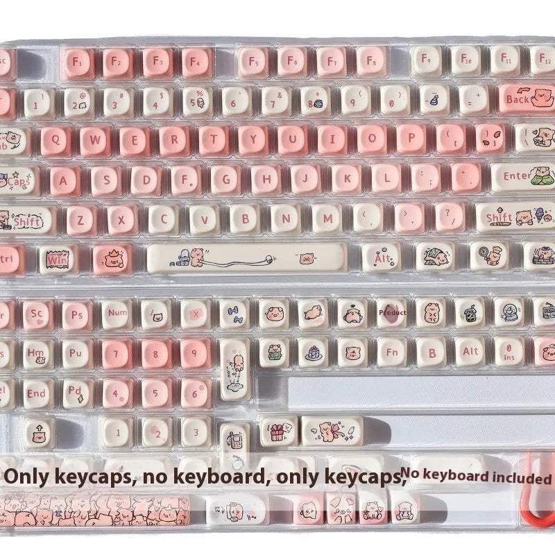 Pink PBT plastic keycap with a cute sublimated pig design on the top and sides.