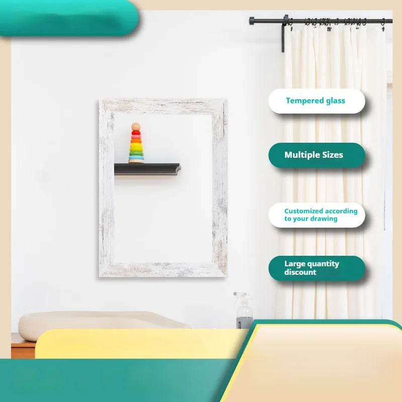Wall-mounted bathroom mirror with retro Chinese style frame in Little White colour