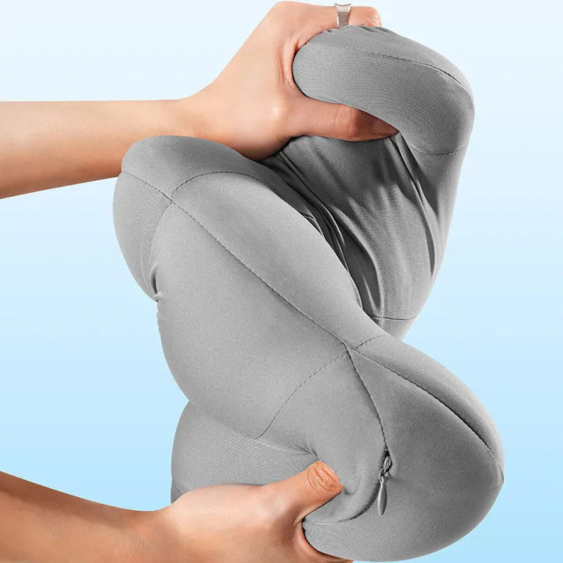 Grey and orange headrest and lumbar pillow set for commercial vehicle suspension bin systems
