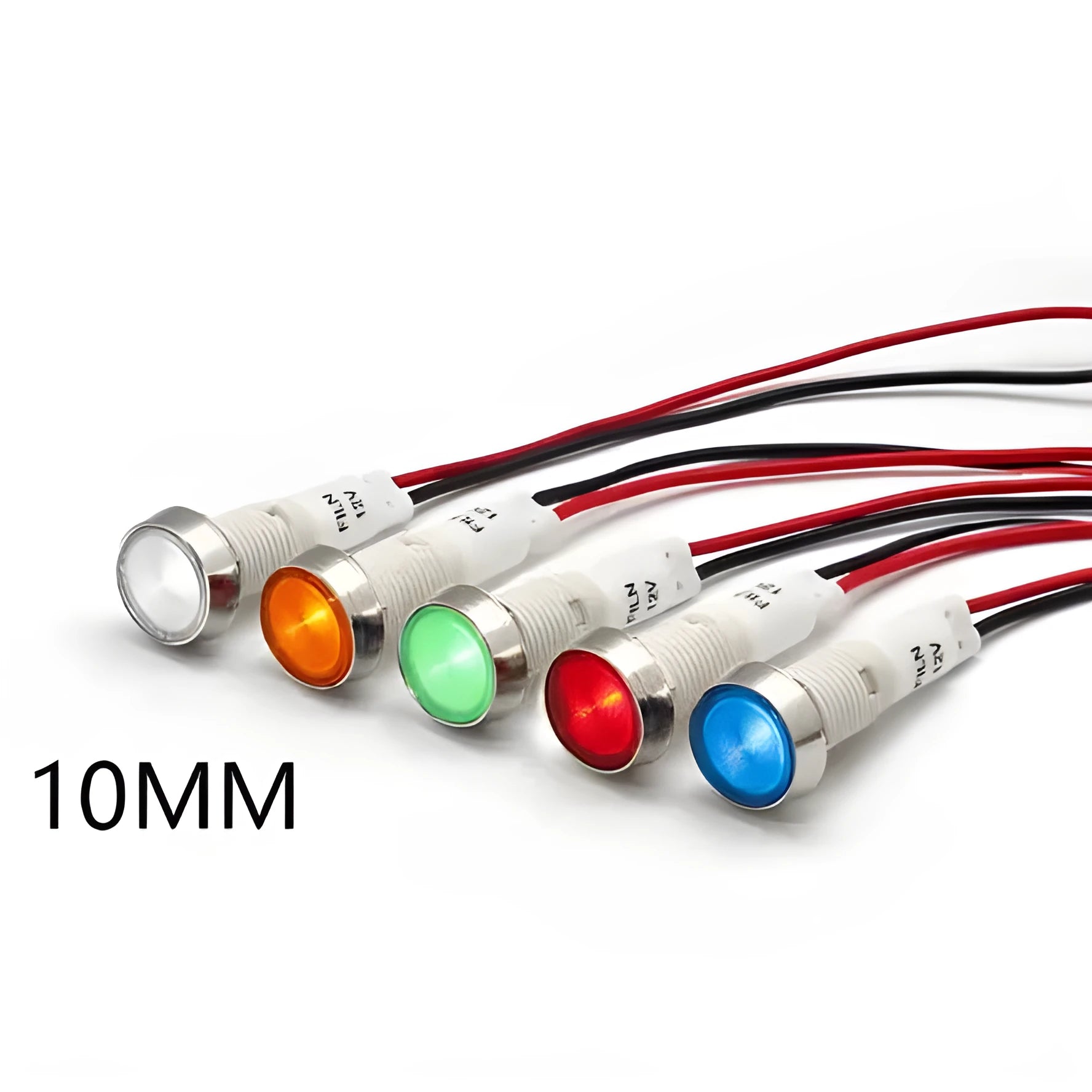 10mm stainless steel edge plastic indicator light with wire, available in six colours