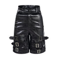 Men's black PU leather cropped shorts with medium-low waist design