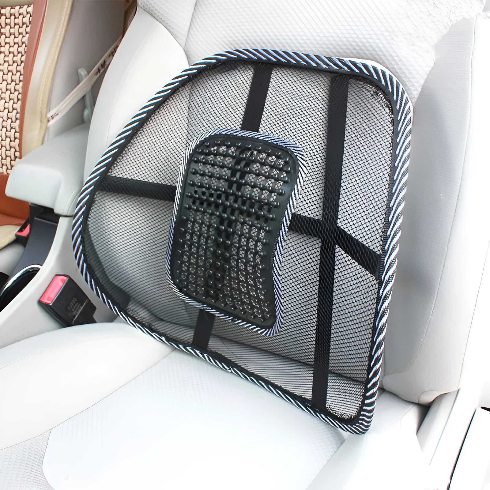 Black polypropylene car lumbar support pillow with Pi Ding waist pattern, 41x39 cm