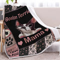 Pink dog themed lamb wool Sherpa fleece blanket on a sofa, soft and warm