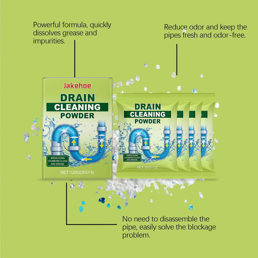 Container of 120 gram drain cleaning powder for sinks and toilets.