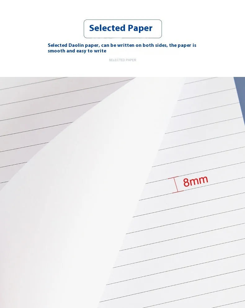 A4 size tearable notebook with ivory grid paper and a simple paper cover, shown next to an A5 size option.