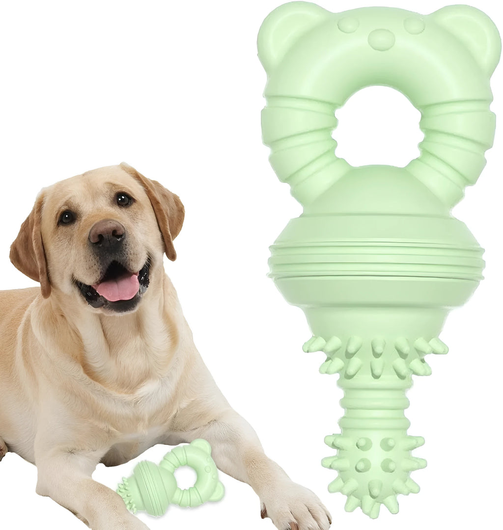 Blue rubber dog chew toy with concave-convex texture for teeth cleaning, 13.5cm size