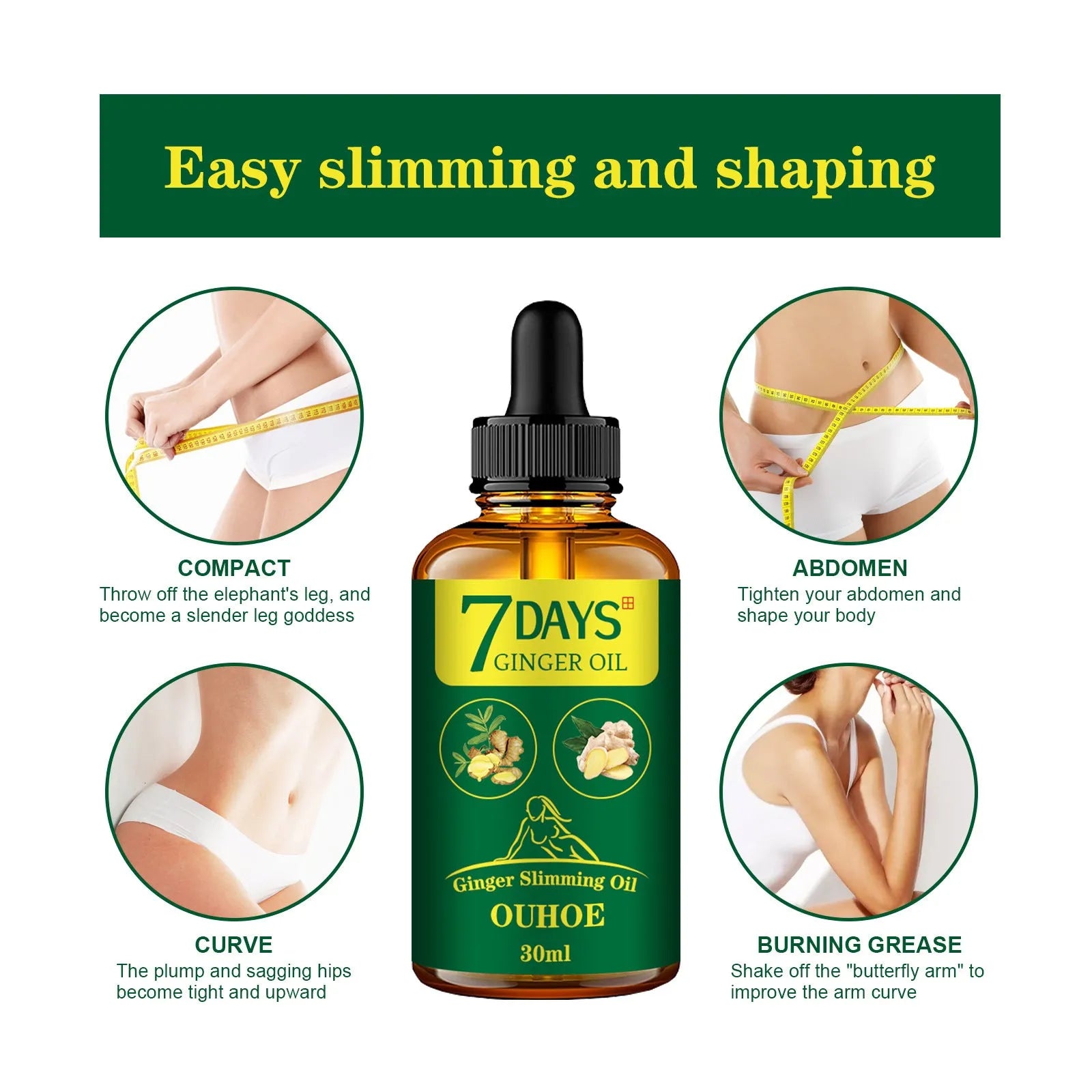 Ginger body shaping oil 30ml bottle for thigh firming and muscle slimming care universal skin type