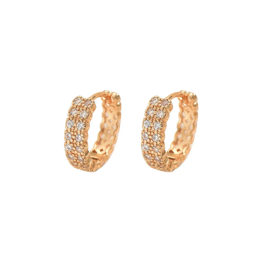 Copper geometric ear studs with circular dot and ring patterns in European American style