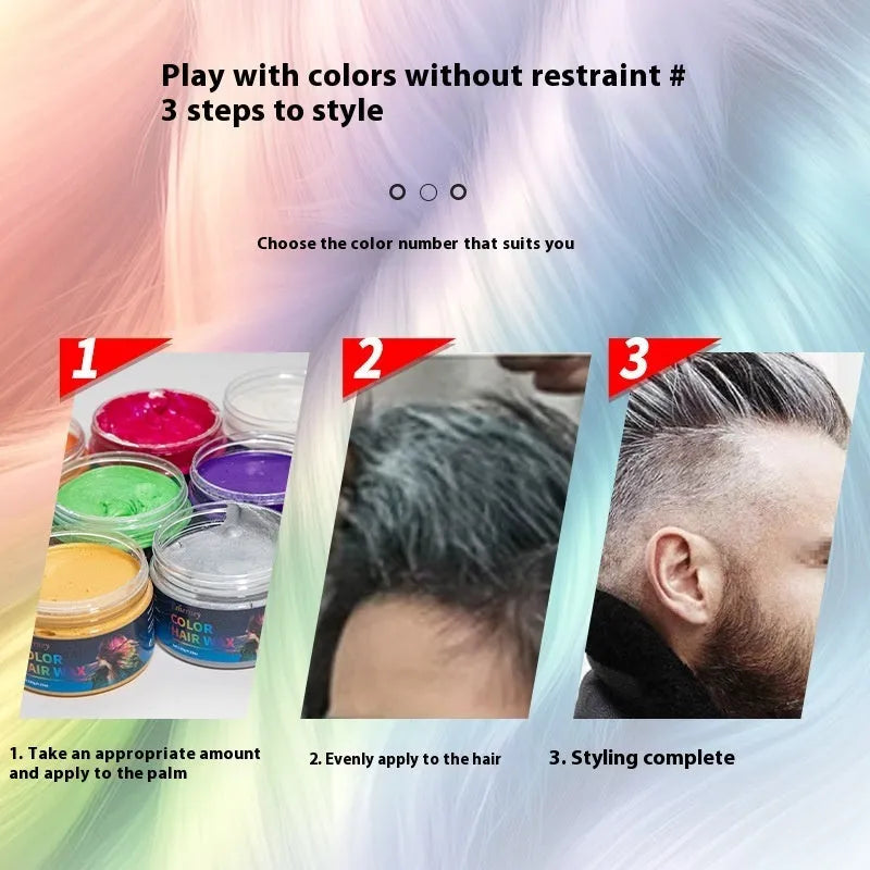 120g hair styling clay in temporary colours including blue, green, orange, purple, red, rose red, white, yellow, and granny grey