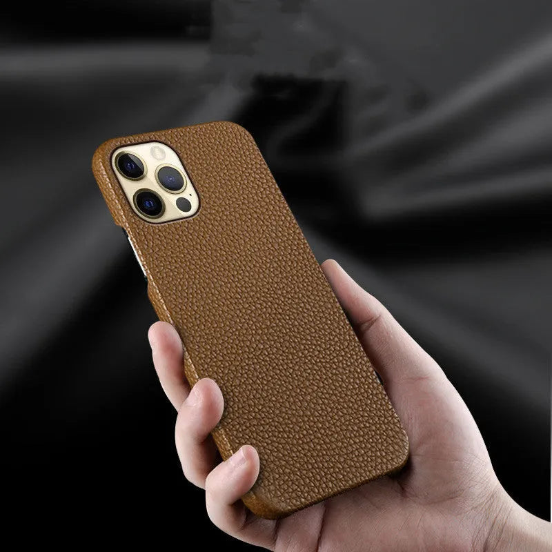 Genuine leather shatterproof phone case in brown for iPhone 13 Pro Max