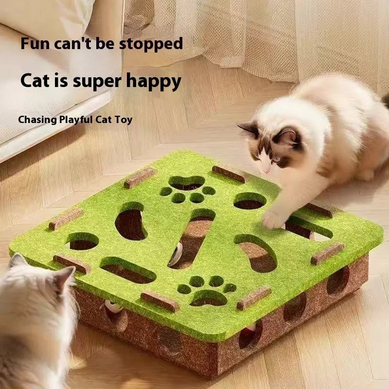 Square green brown felt cat scratching toy box measuring 30cm with scratching surface