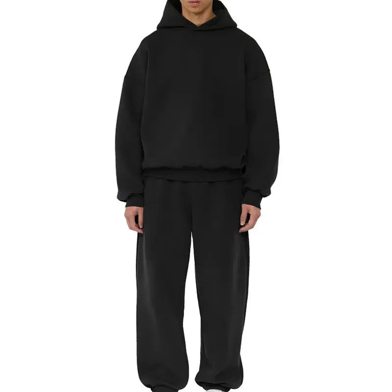 Man wearing a solid-colour fleece-lined cotton hoodie with wool lining.