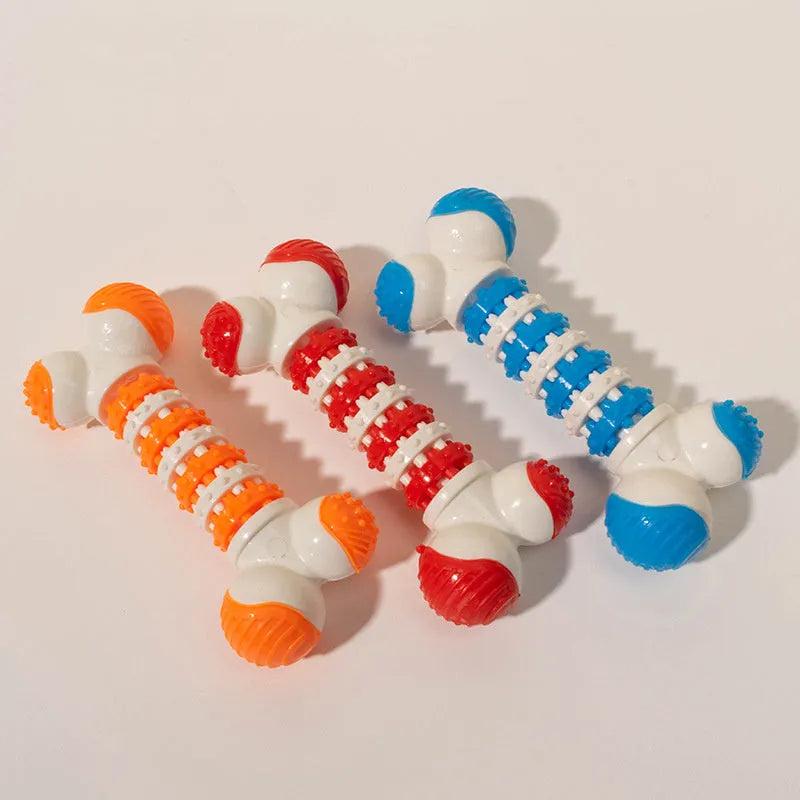 Blue bone-shaped interactive dog chew toy with treat dispensing centre for small breeds