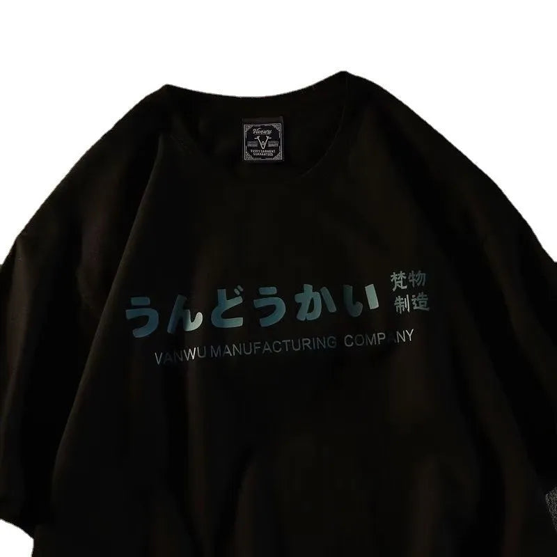 Cotton loose-fit short sleeve T-shirt in black colour with letters pattern