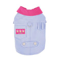 Blue and purple polyester mesh dog vest with integrated rope ring for small dogs