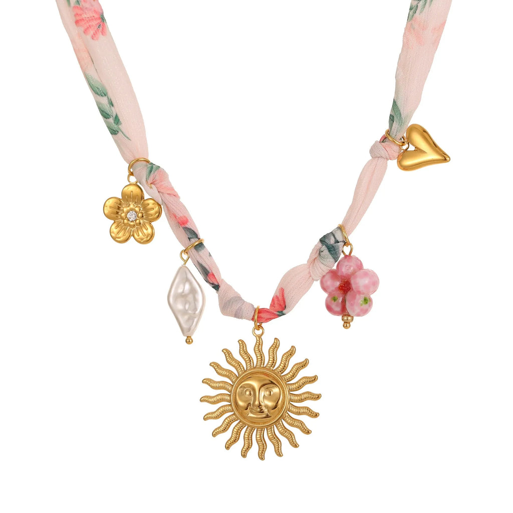 Stainless steel necklace with geometric sun pendant on adjustable 41-50cm chain, 18K gold plated finish