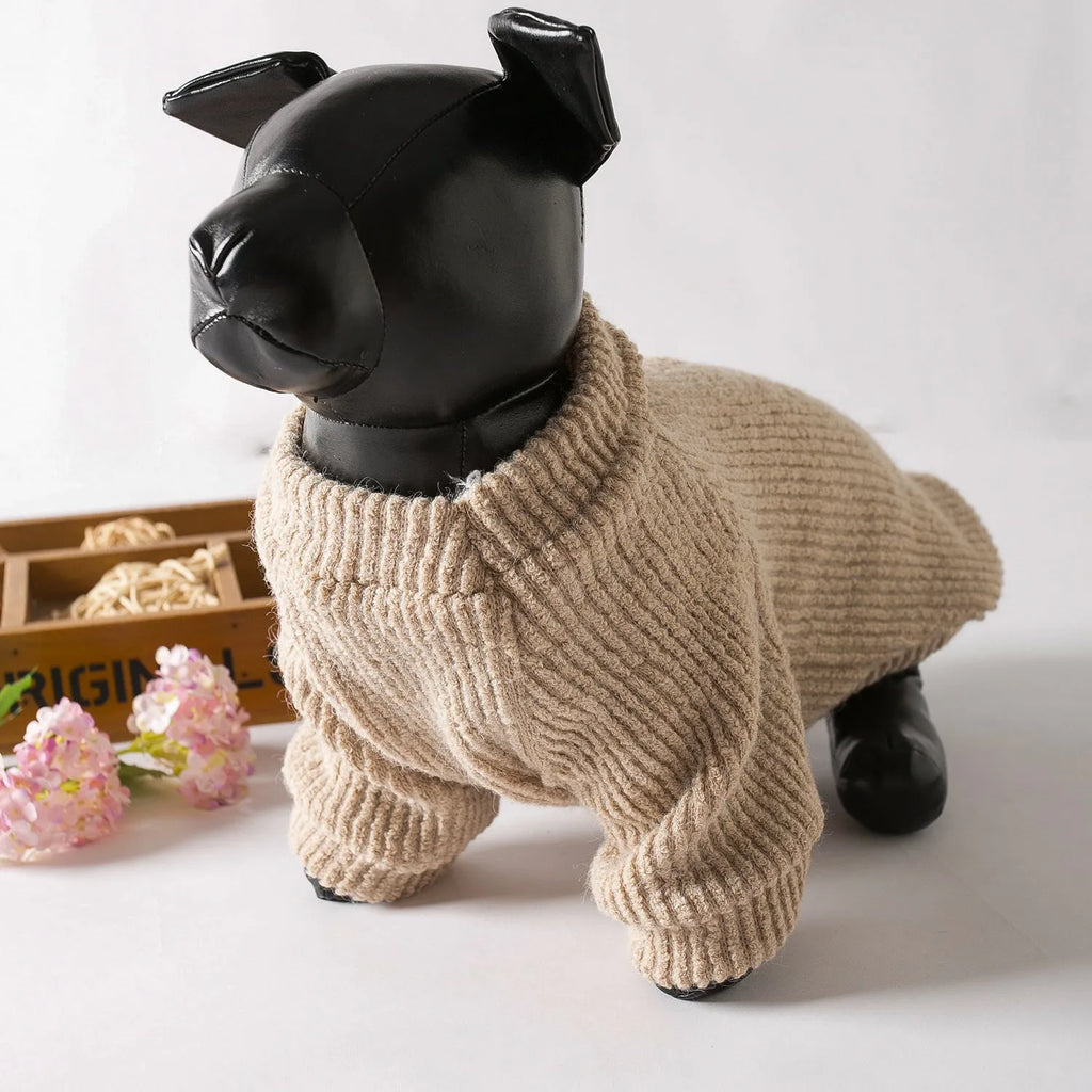 Brown cloth pullover sweater on small dog for Bichon Pomeranian breeds