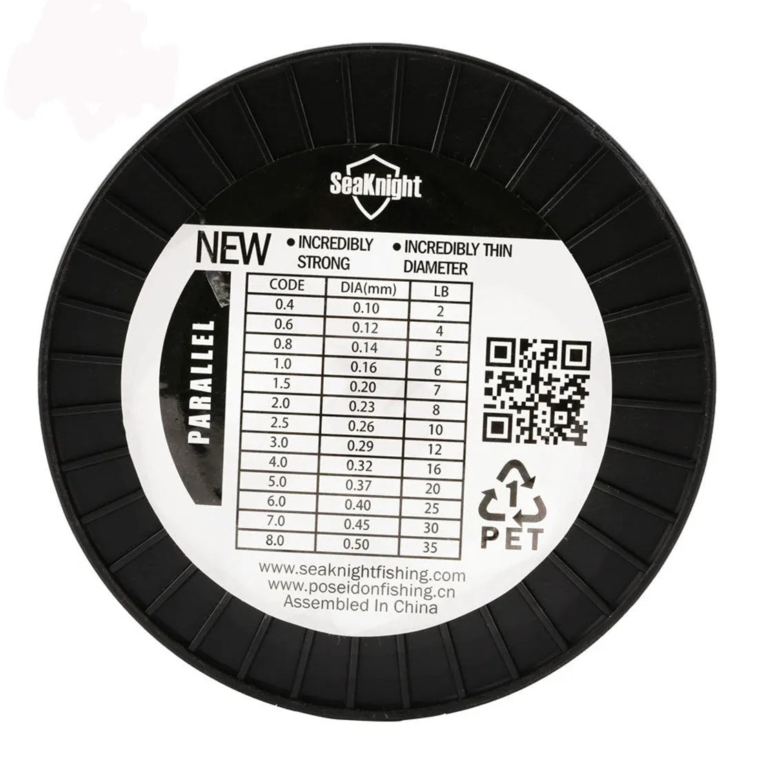 Seaknight1000 M spool of nylon fishing line showing colour choice and diameter size label.