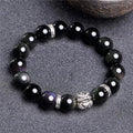 Silver 999 natural obsidian bracelet with Seiko treatment, 10mm and 12mm beads, unisex simple style