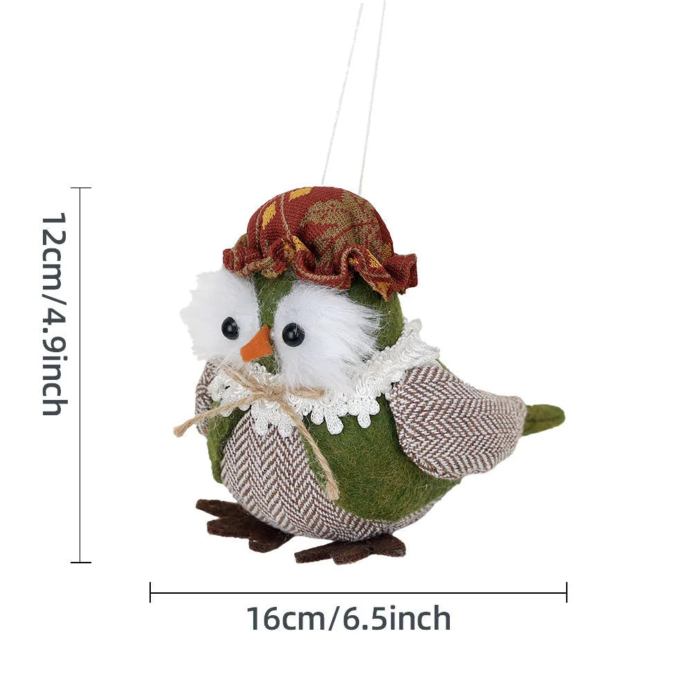 Green and orange polyester cloth owl harvest bird pendant ornament for Thanksgiving decoration.