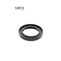 Ten black rubber and metal oil seals for AG100 motorcycle engines arranged on a white background.