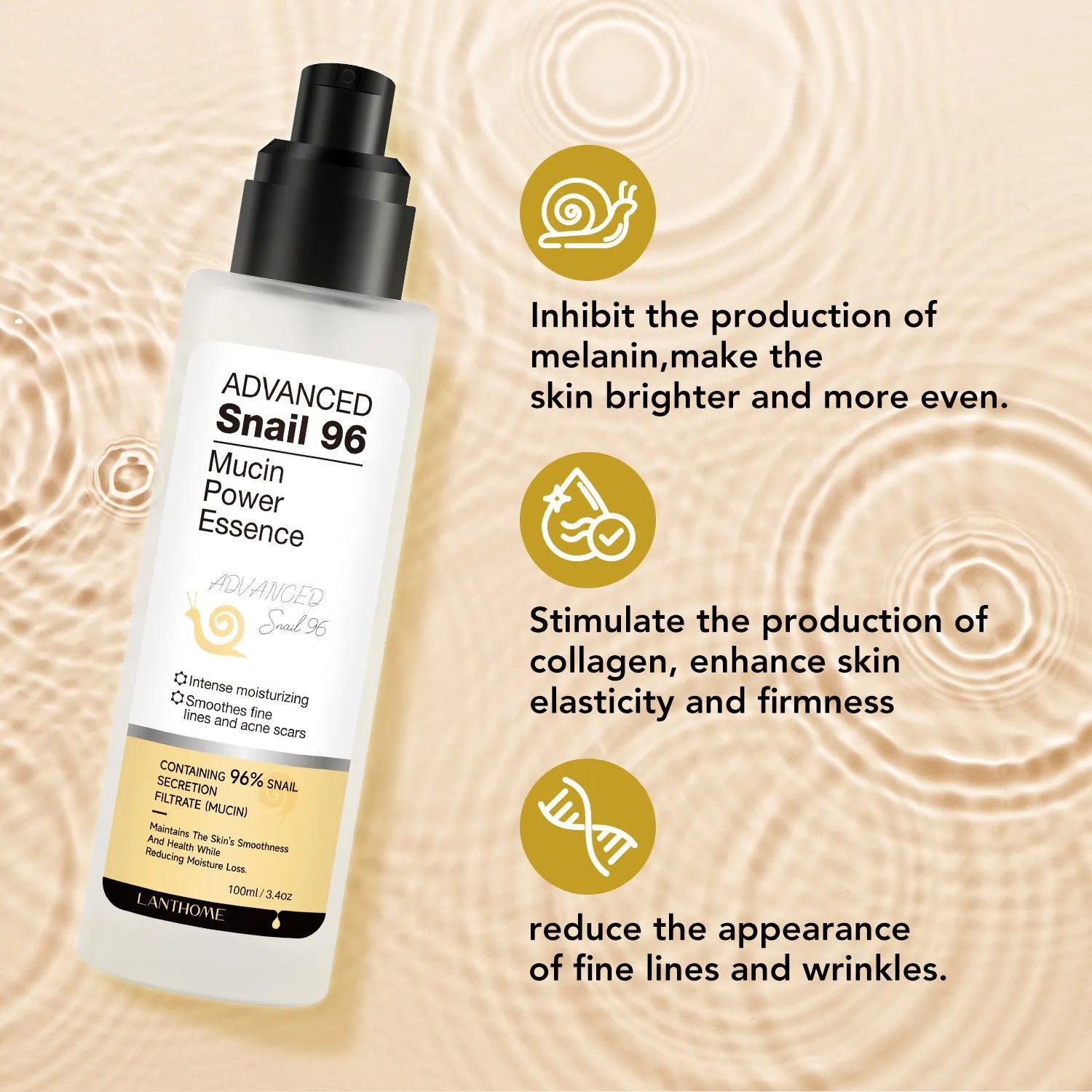 100ml snail secretion facial serum bottle with hydrating essence liquid for face and neck skincare