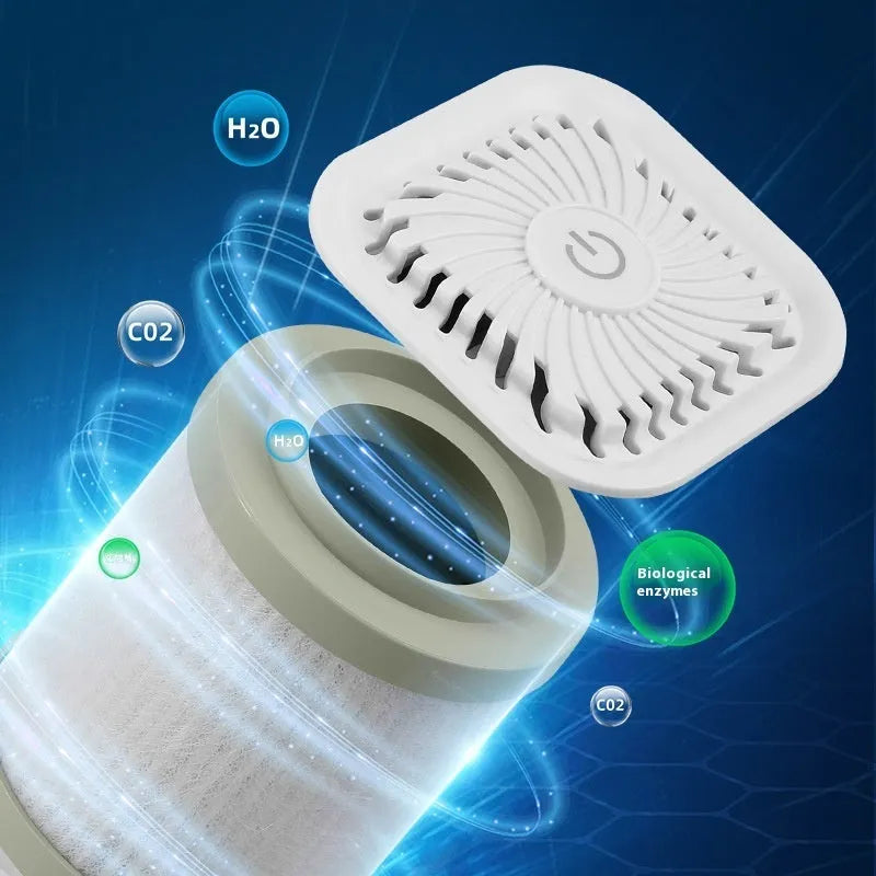 Compact black and white mini USB car air purifier with filter for small spaces.