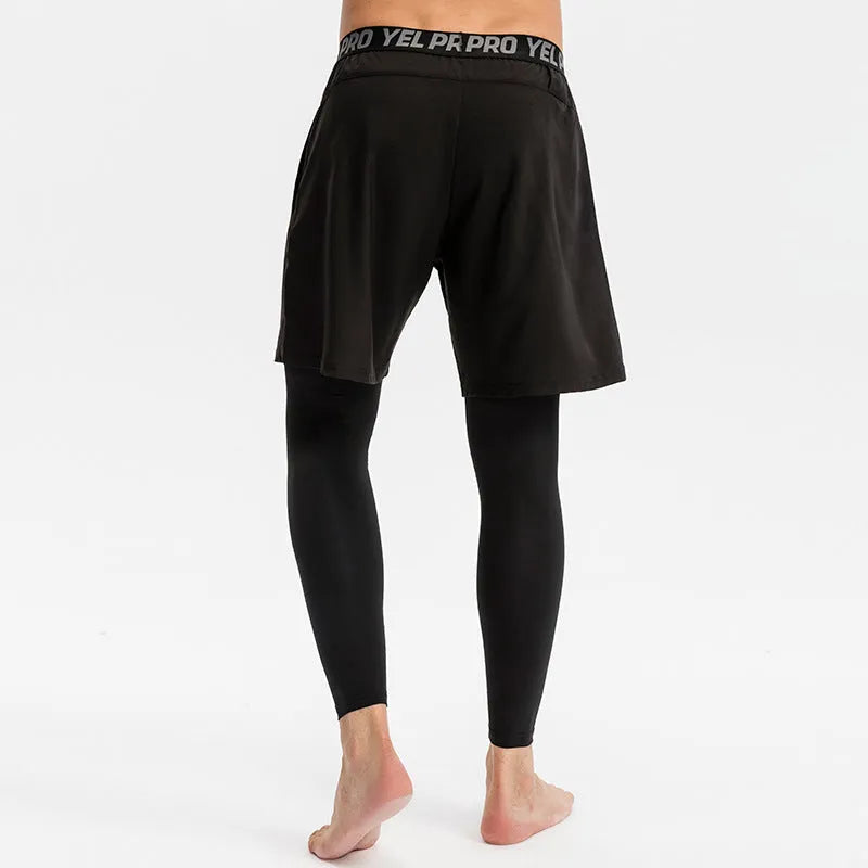 Men's grey quick drying high elastic tight pants for fitness and sports activities
