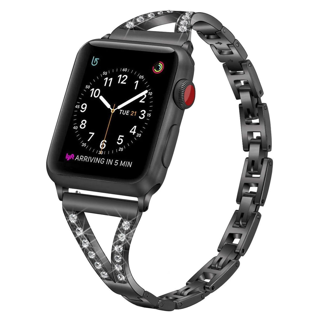 Zinc alloy herringbone diamond watch strap in silver for Apple Watch 40mm