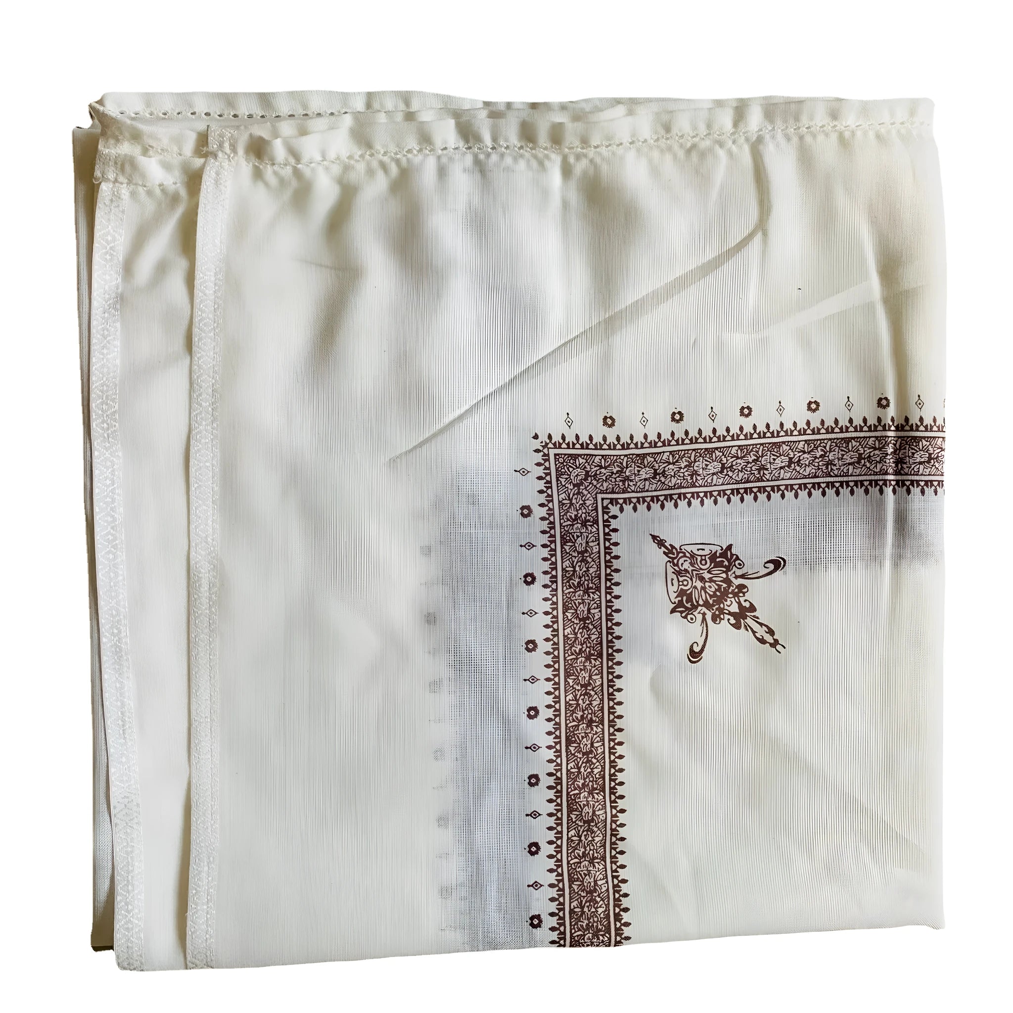Printed square scarf in brown, 138x138cm polyester unisex scarf laid flat showing square shape and colour.