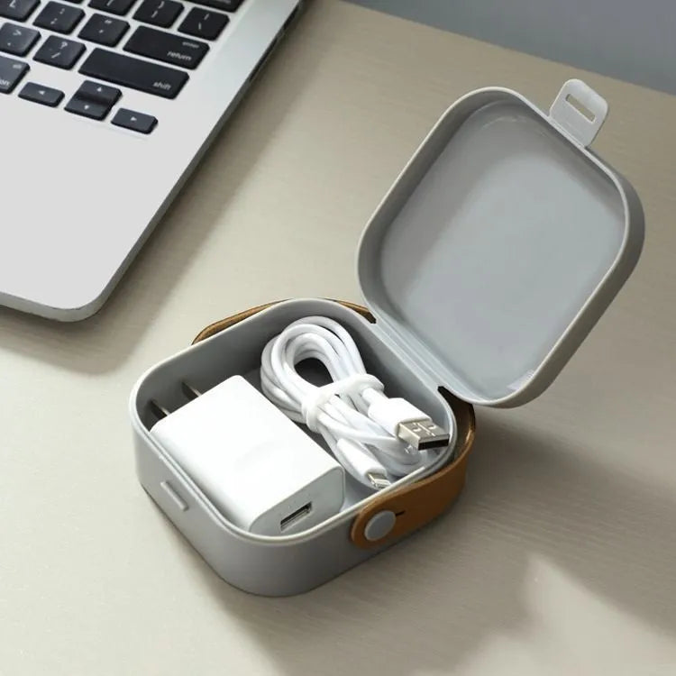 Medium polypropylene cable storage organiser box in Nordic white with covered design for headphones and data cables