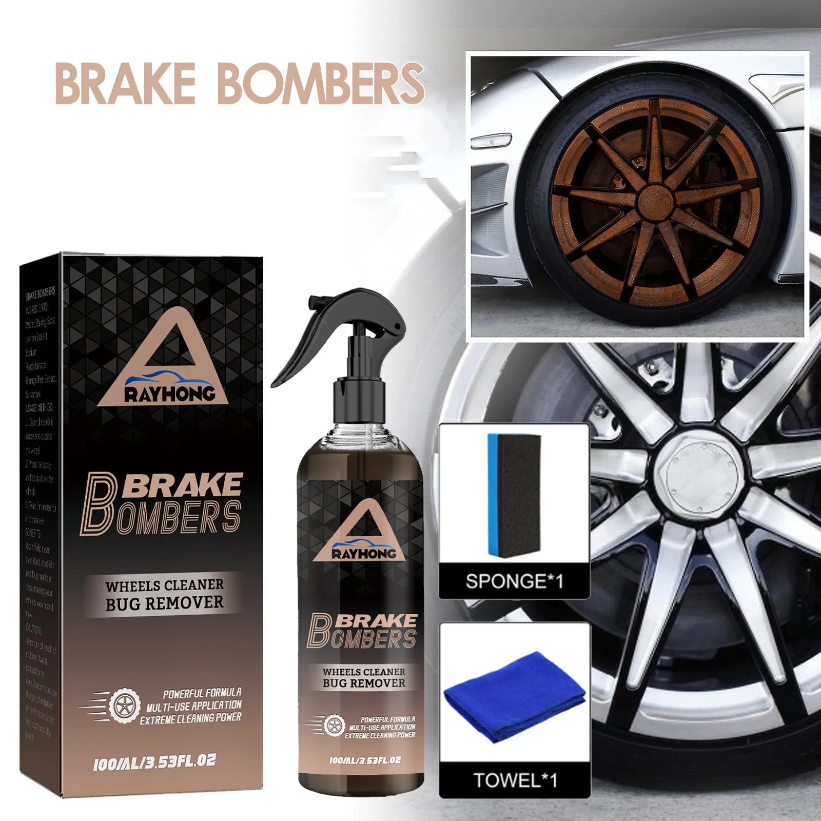 Car brake cleanser 120ml bottle with rust removal and brilliant polish for wheels