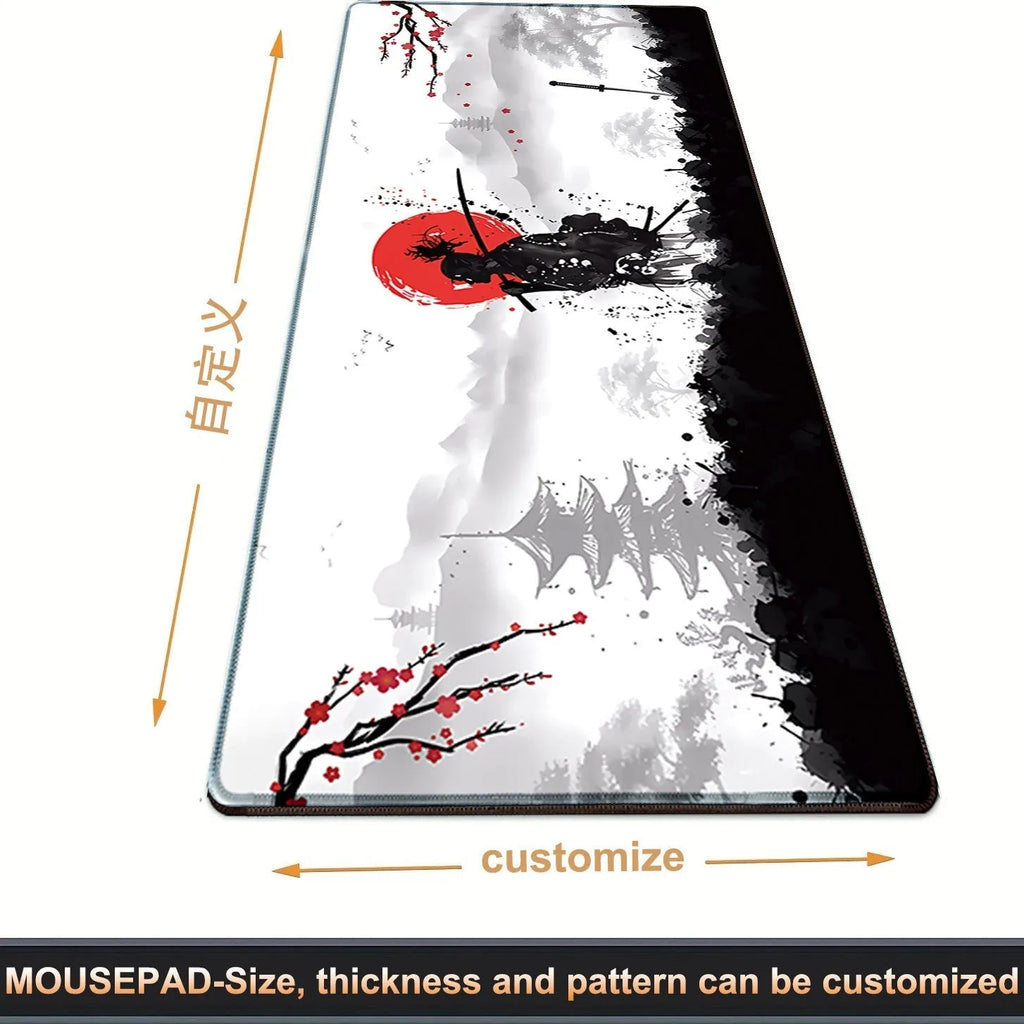 Japanese Samurai design gaming mouse pad with cloth surface and thermal transfer artwork