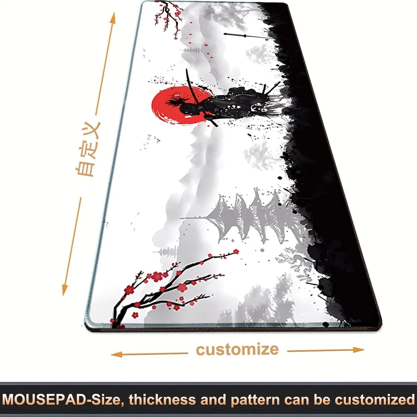 Japanese Samurai design gaming mouse pad with cloth surface and thermal transfer artwork