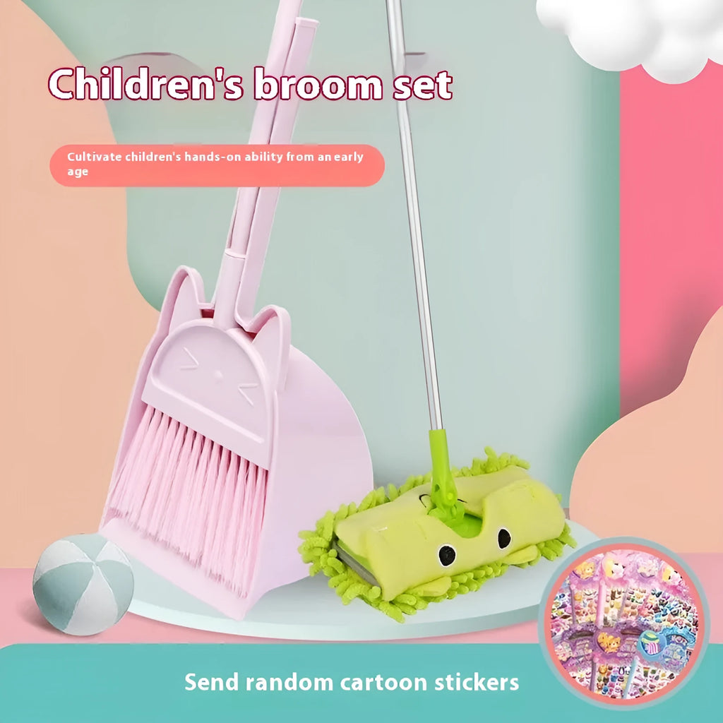 Purple broom and dustpan set with non-stick brush head and rotating long handle
