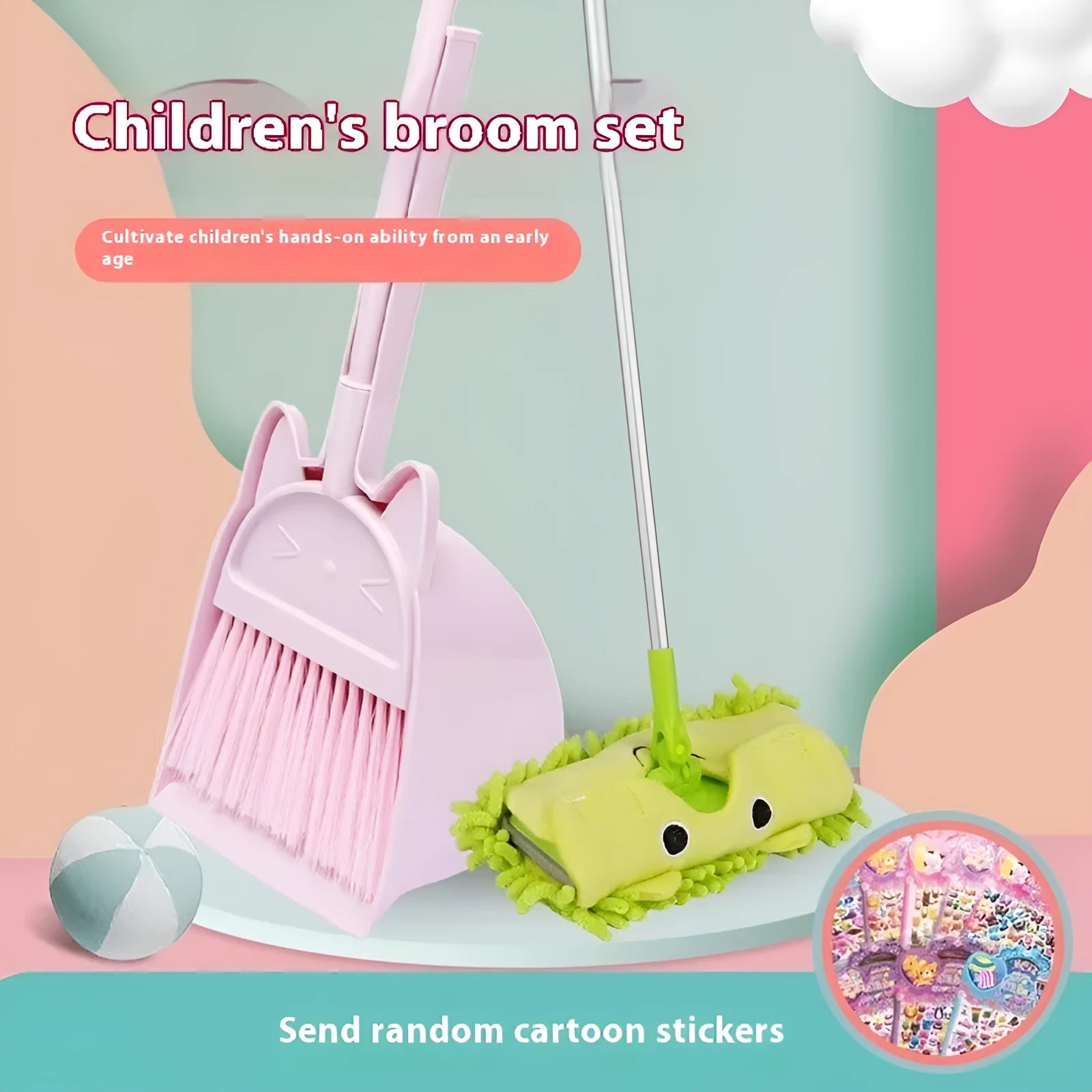 Purple broom and dustpan set with non-stick brush head and rotating long handle