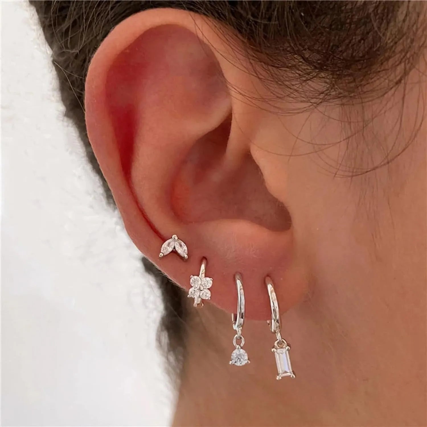 Copper electroplated geometric earrings four-piece set with star and quadrilateral shapes