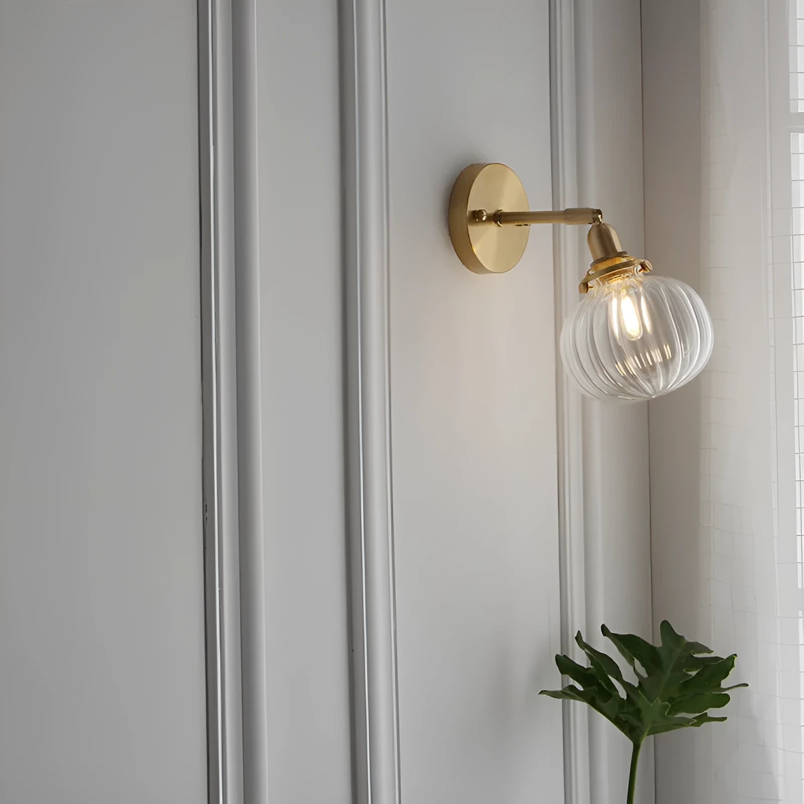 Pumpkin-shaped glass wall lamp with water ripple transparent finish for living room or bedroom