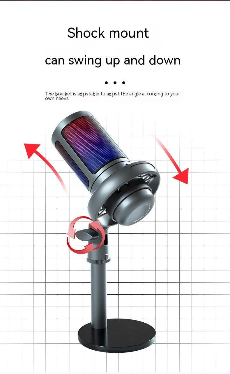 RGB condenser USB microphone for computer recording and live streaming