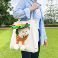 Canvas pet carrier shoulder bag with cartoon pattern for small dog or cat transport