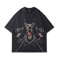 Men's blue character pattern printed cotton shirt with short sleeves and loose fit