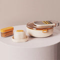 Grey multifunctional vegetable cutter with 8 knives in ABS and stainless steel, on a kitchen counter