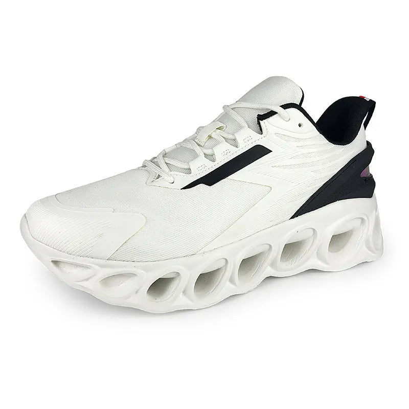 Men's low-top black mesh sports sneakers with white sole and lace-up closure on a white background