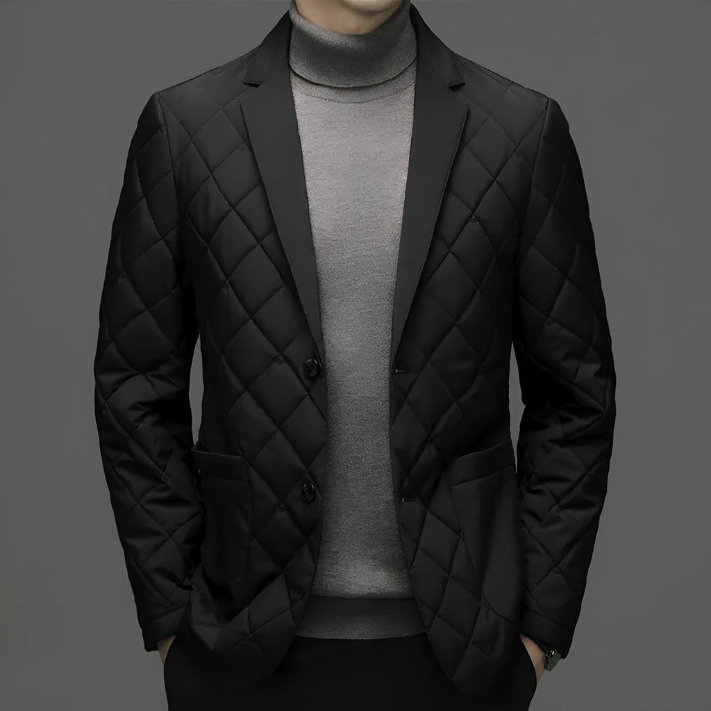Men's solid colour thick winter down jacket with lapel cardigan style and side seam pockets