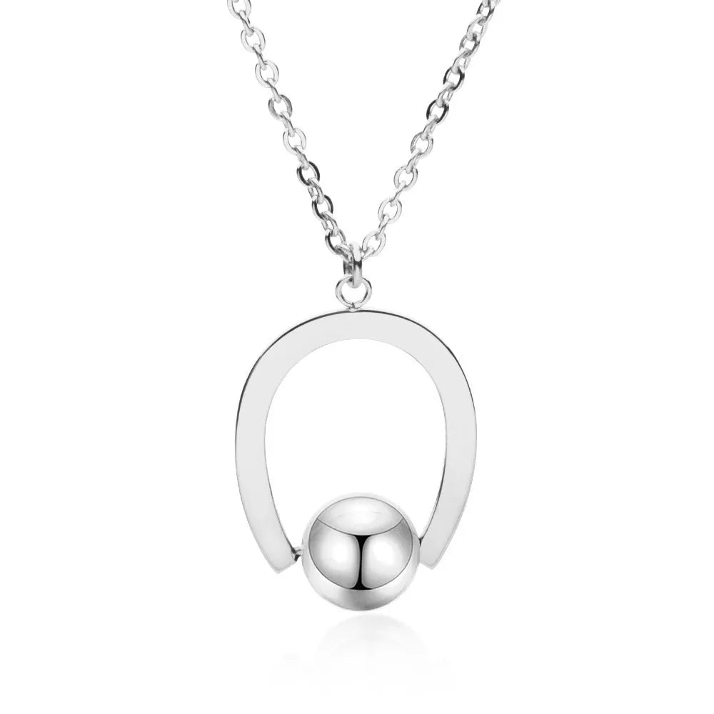 Stainless steel bead chain necklace with geometric pendant on cross chain, gold or silver electroplated finish