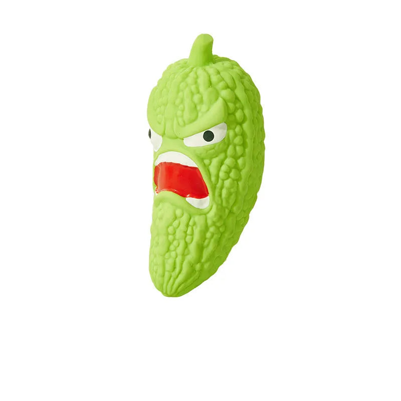 Bitter melon and chili pepper design dog chew toy with pet sound feature for teeth cleaning
