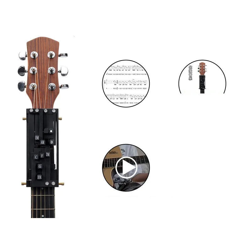 Black automatic chord device for guitar practice with singing assistance