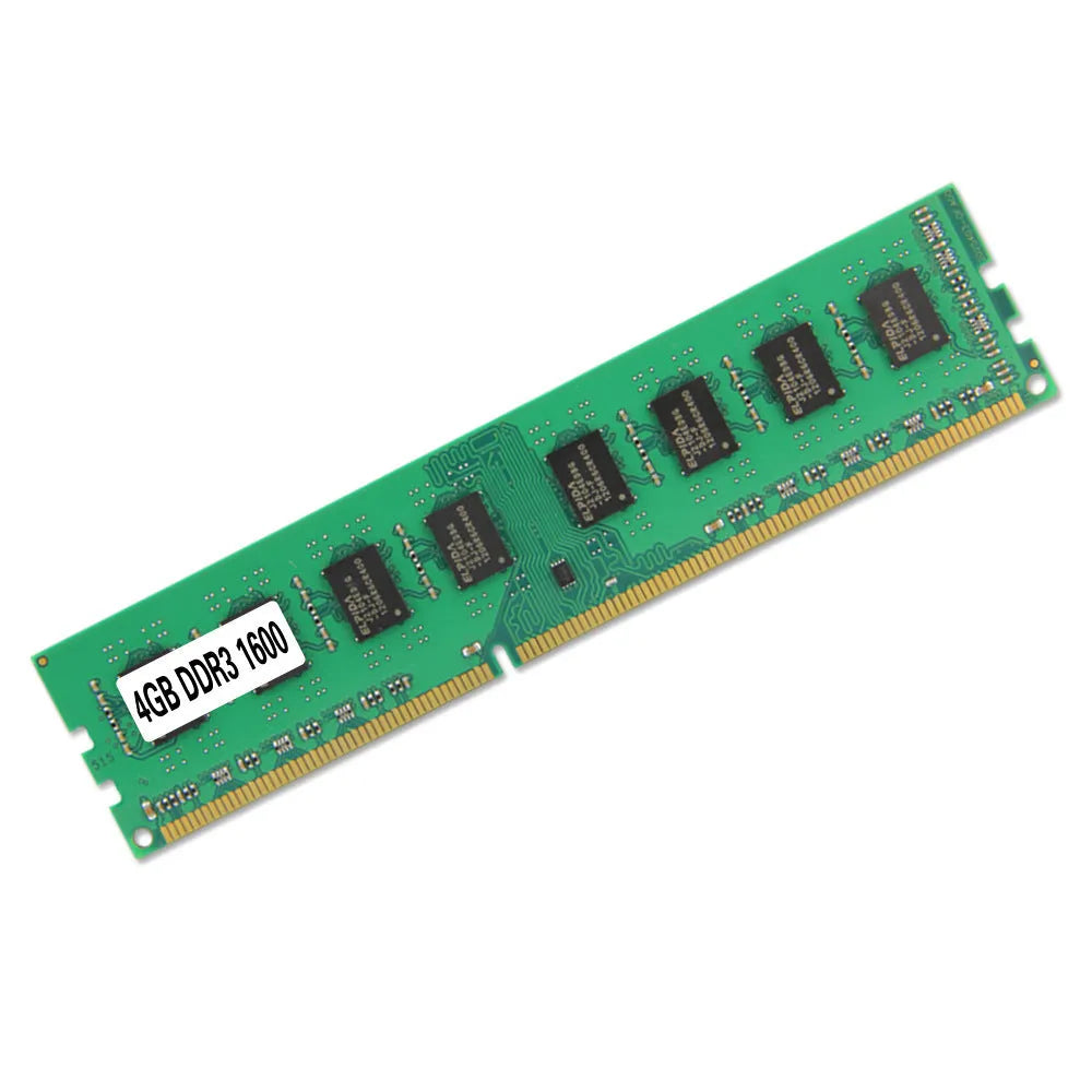 DDR3 4GB 1600MHz desktop memory module with gold contacts and black PCB